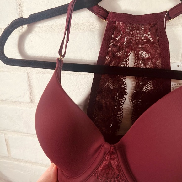 NWT Soma Embraceable Lace Underwire Lined Racerback Bra 34 C Fig maroon #0612 - Picture 3 of 11